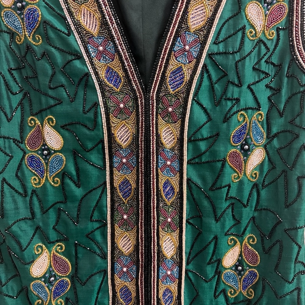 Vintage‎ Silk Beaded Vest 90s embroidered boho artsy womens small layering - Picture 5 of 7